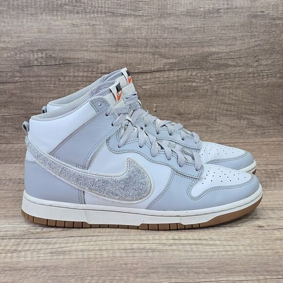 Nike Dunk High Retro University Men's Size 9 Chenille Swoosh Grey White Sneakers - Picture 1 of 9